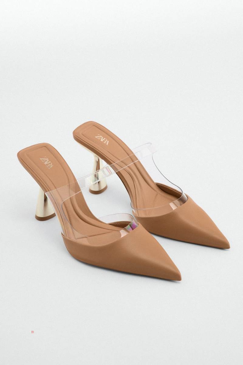 ZARA VINYL HIGH-HEEL MULES Högklackade Skor Dam Beige | MUJKF-4127