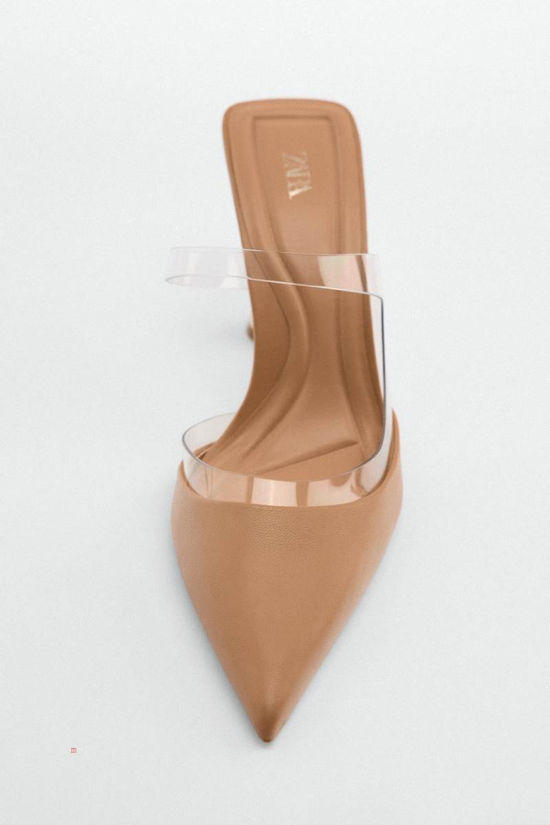 ZARA VINYL HIGH-HEEL MULES Högklackade Skor Dam Beige | MUJKF-4127