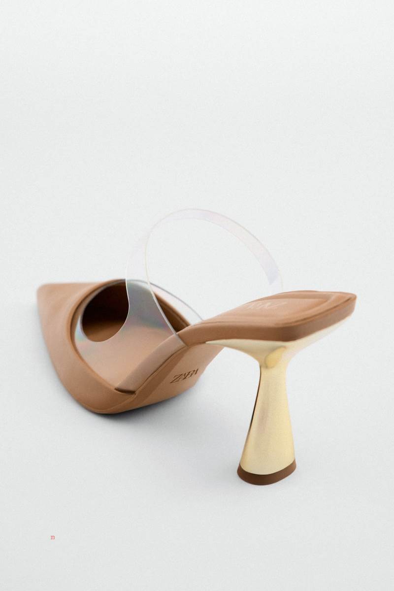ZARA VINYL HIGH-HEEL MULES Högklackade Skor Dam Beige | MUJKF-4127