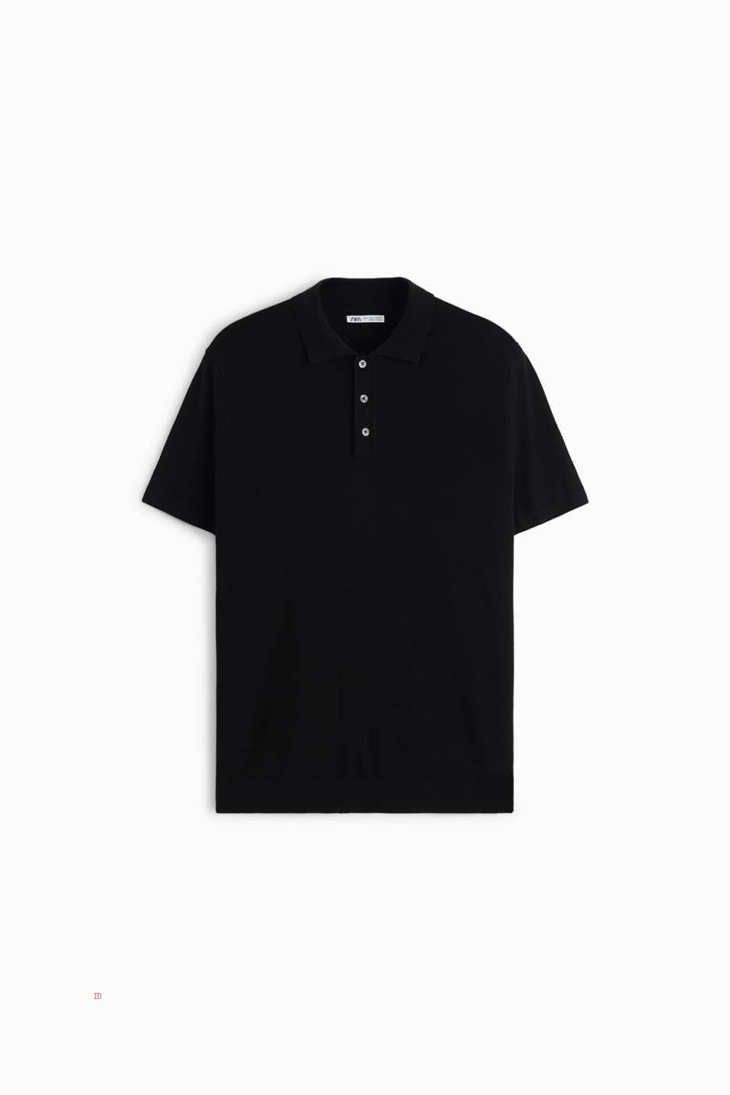 ZARA VISCOSE KNIT Piketröja Herr Svarta | FUQYB-4295