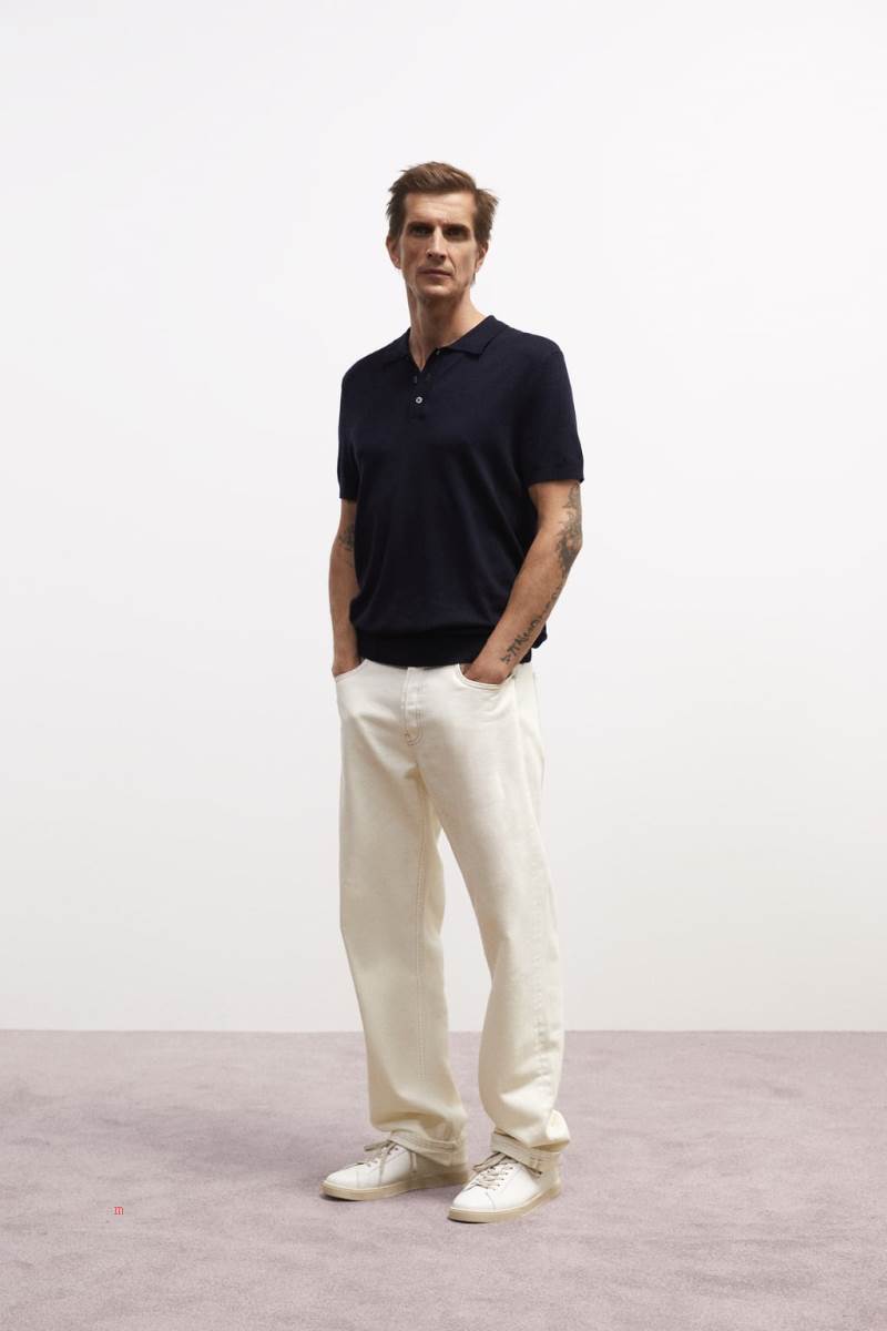 ZARA VISCOSE KNIT Piketröja Herr Svarta | FUQYB-4295