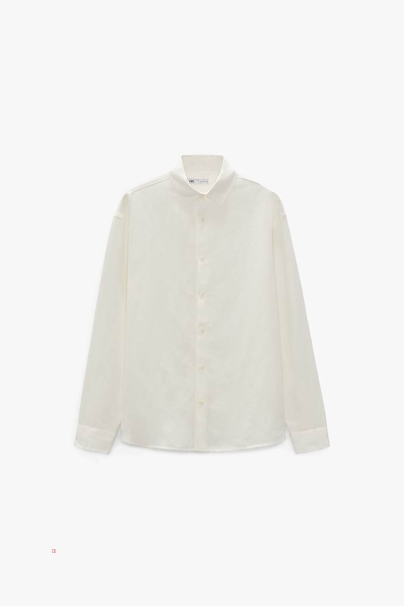 ZARA VISCOSE/LINEN BLEND Skjorta Herr Vita | ITZUJ-3472