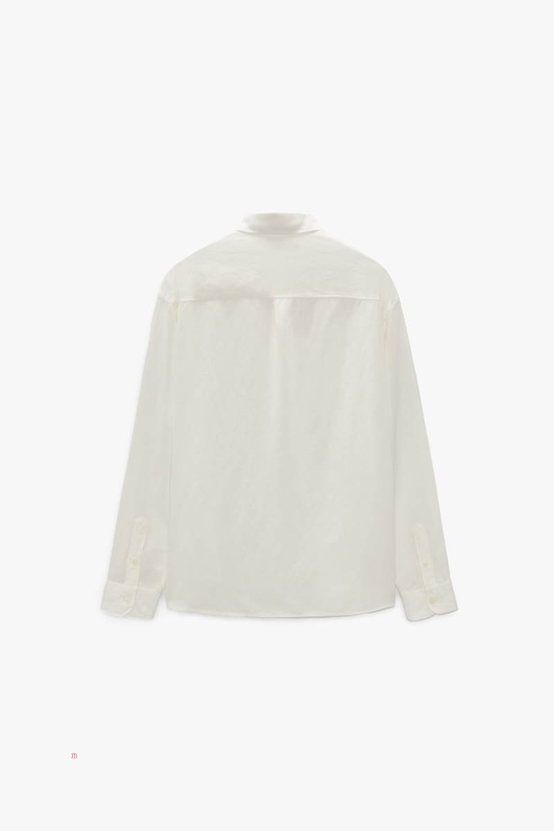 ZARA VISCOSE/LINEN BLEND Skjorta Herr Vita | ITZUJ-3472