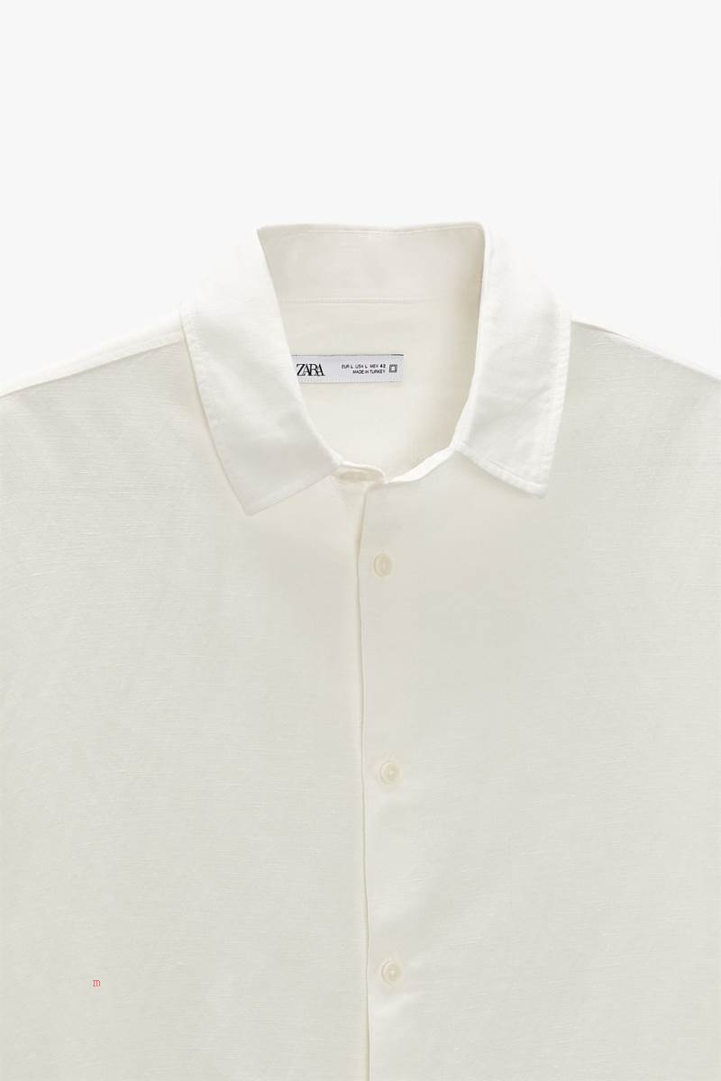 ZARA VISCOSE/LINEN BLEND Skjorta Herr Vita | ITZUJ-3472