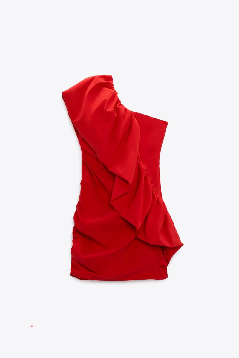 ZARA VOLUMINOUS ASYMMETRIC SHORT Klänning Dam Röda | OQYZD-6532