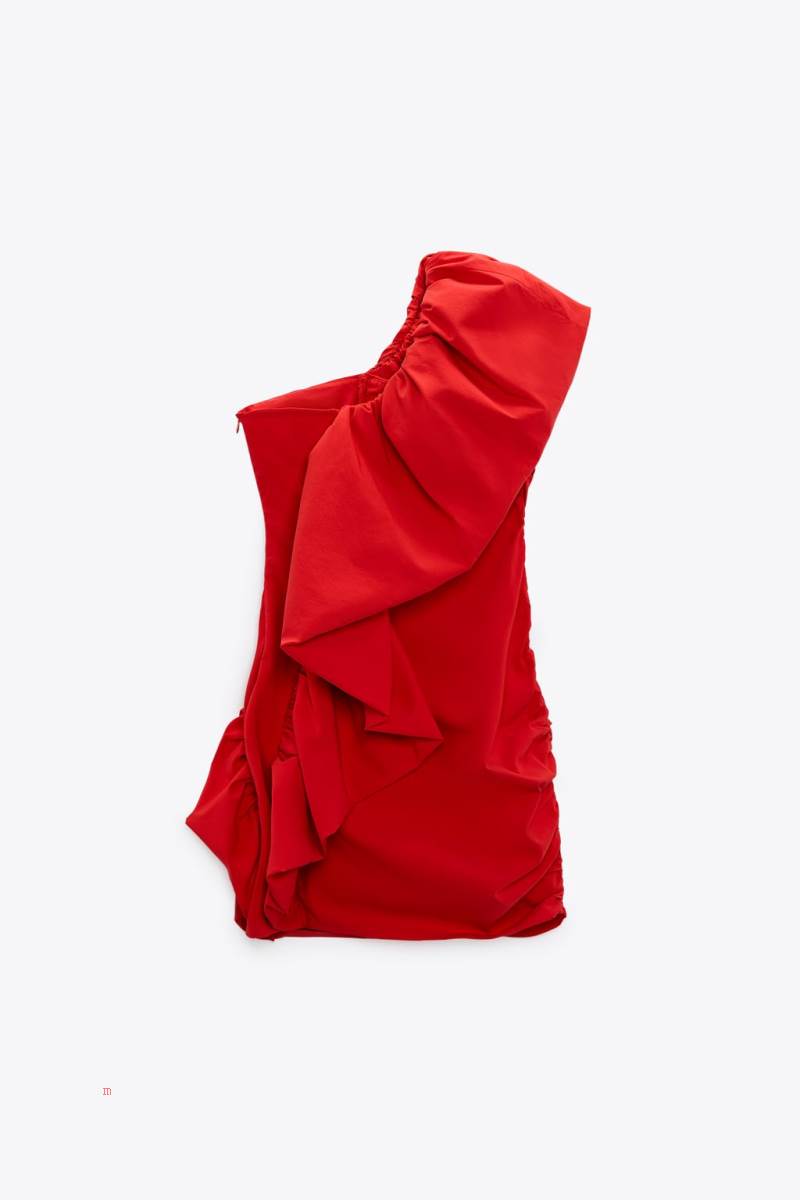 ZARA VOLUMINOUS ASYMMETRIC SHORT Klänning Dam Röda | OQYZD-6532