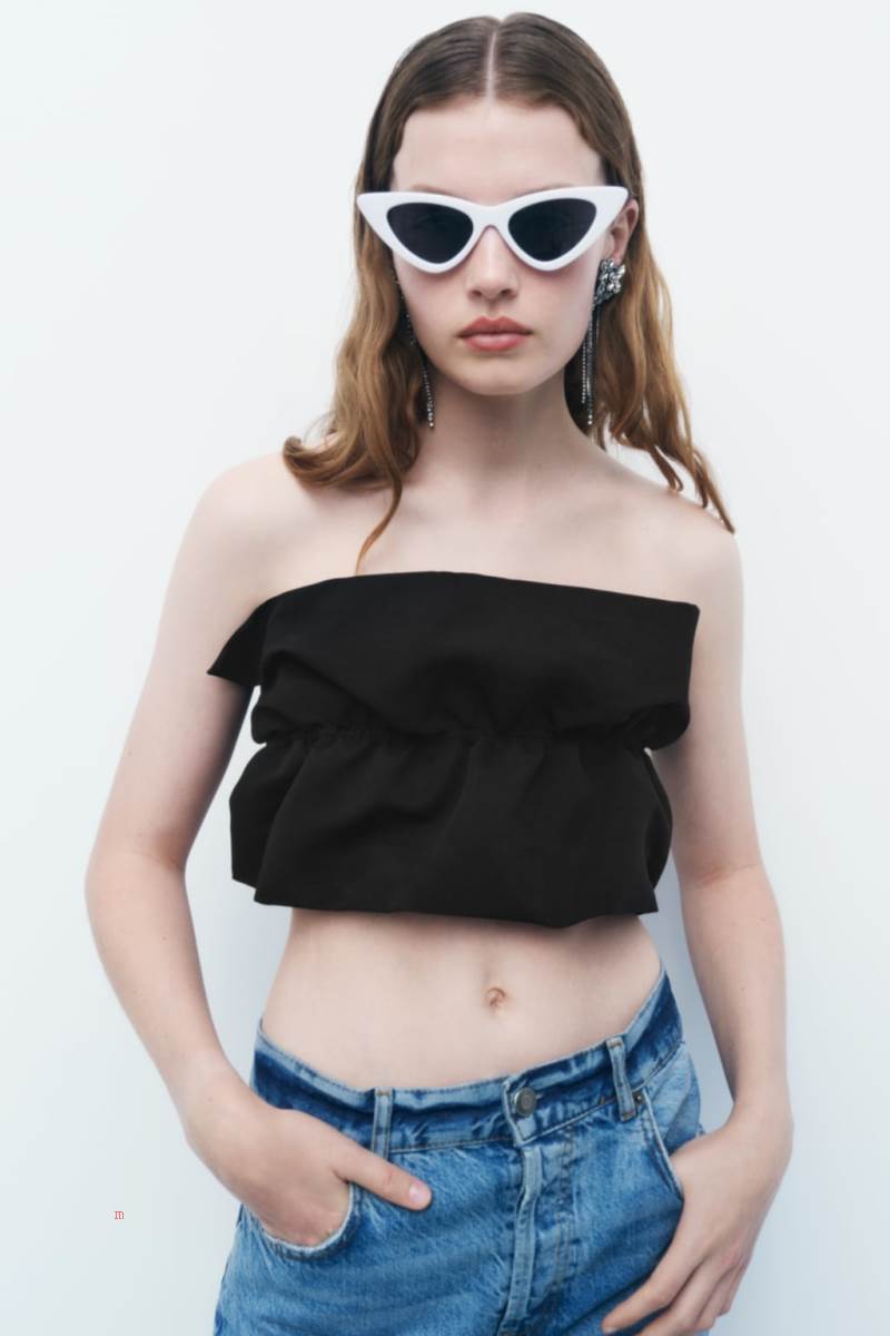ZARA VOLUMINOUS BANDEAU TOP Crop Top Dam Svarta | ALFSP-8594