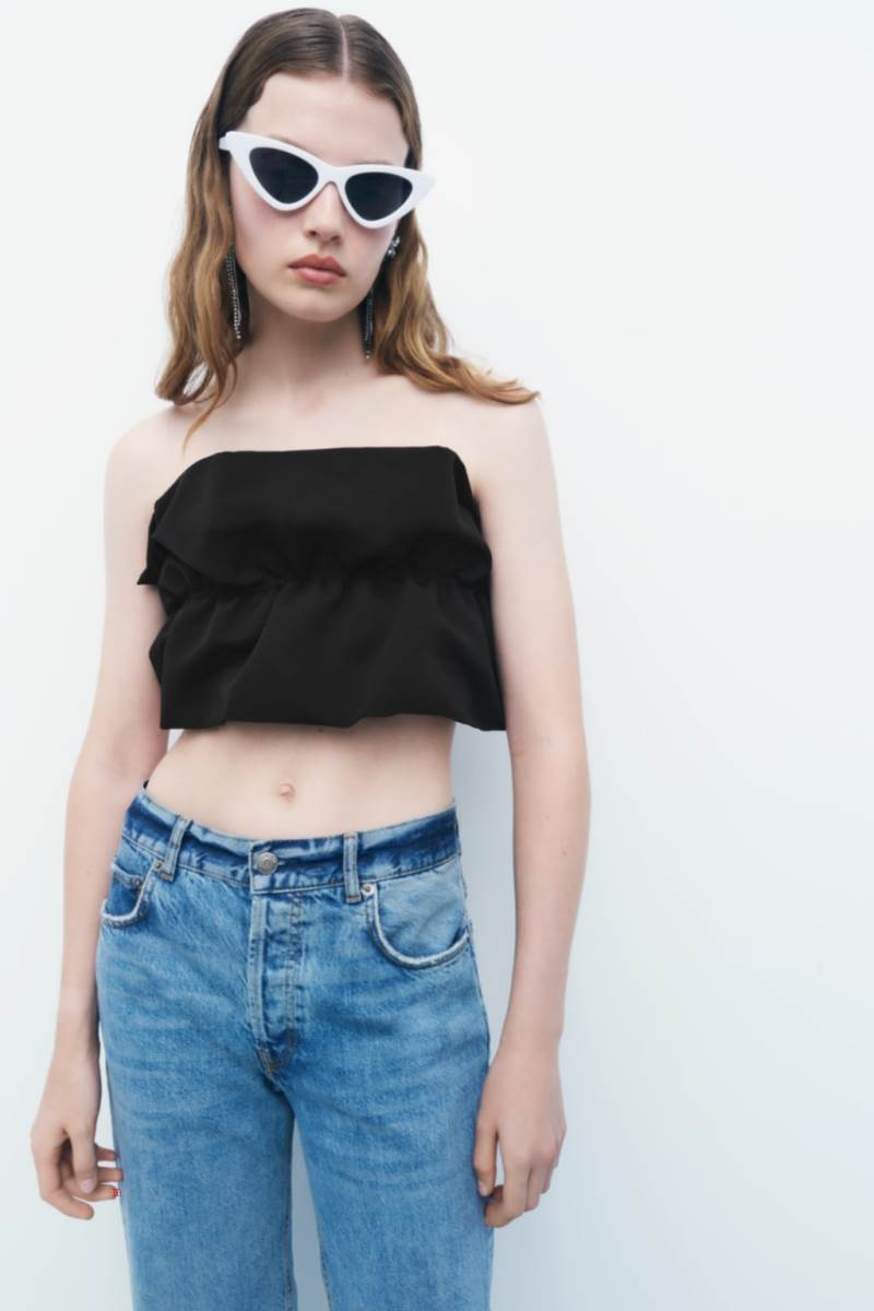 ZARA VOLUMINOUS BANDEAU TOP Crop Top Dam Svarta | ALFSP-8594