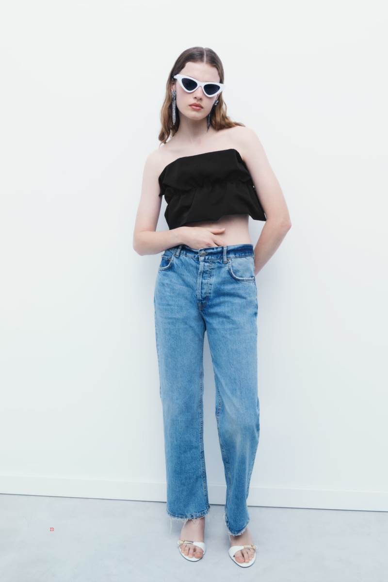 ZARA VOLUMINOUS BANDEAU TOP Crop Top Dam Svarta | ALFSP-8594