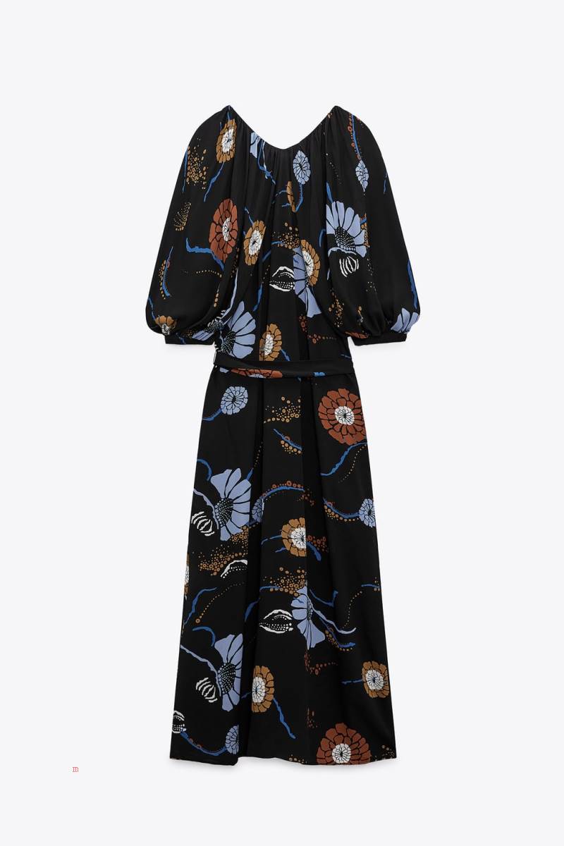 ZARA VOLUMINOUS PRINTED Klänning Dam Svarta Vita | BHJUS-7623