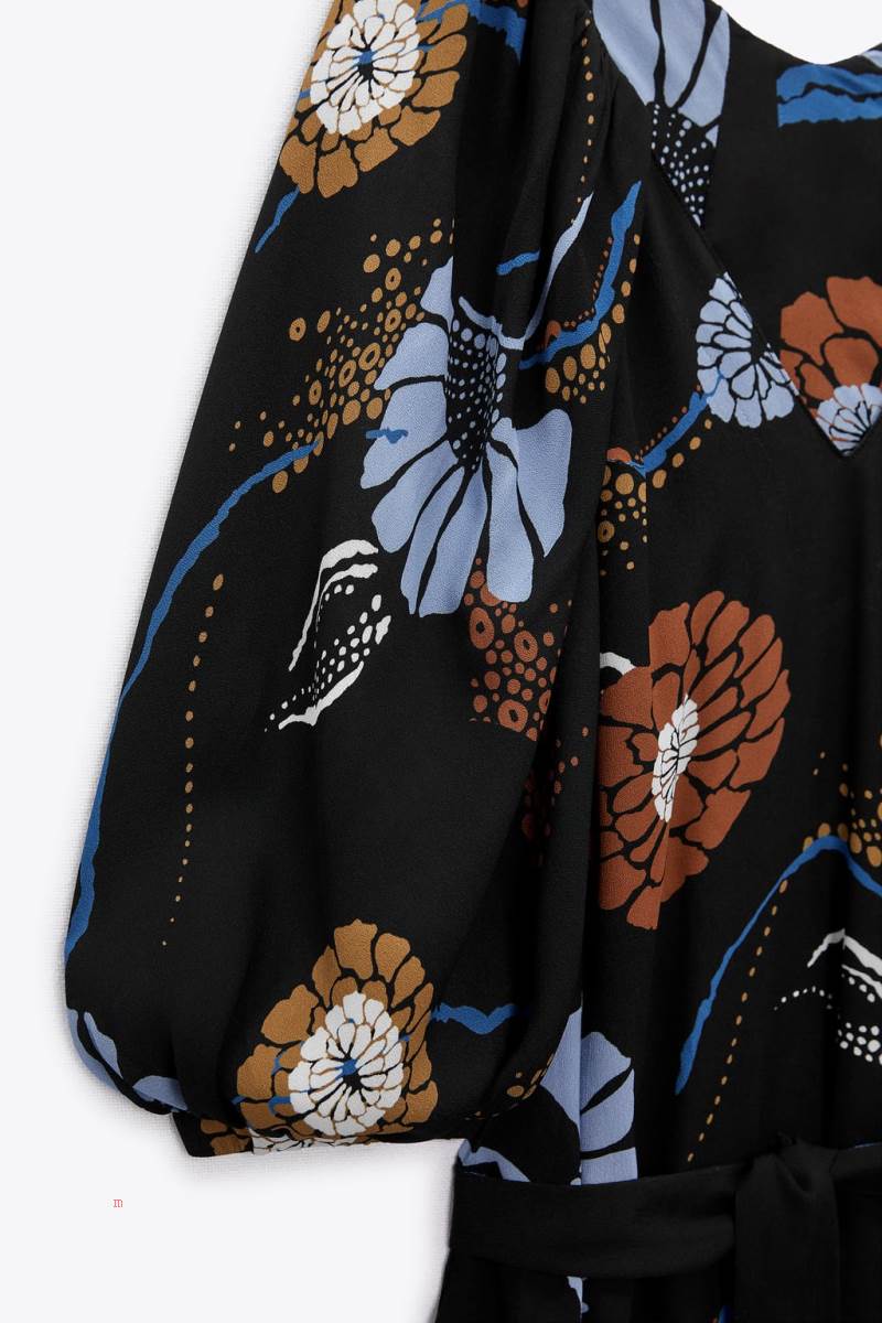 ZARA VOLUMINOUS PRINTED Klänning Dam Svarta Vita | BHJUS-7623