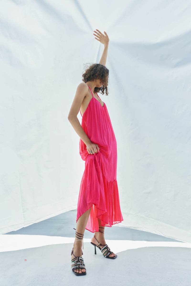 ZARA VOLUMINOUS WITH BRAIDED STRAPS Klänning Dam Fuchsia | IKZLB-4036