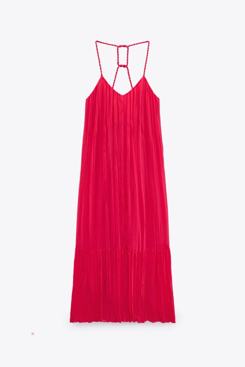 ZARA VOLUMINOUS WITH BRAIDED STRAPS Klänning Dam Fuchsia | IKZLB-4036