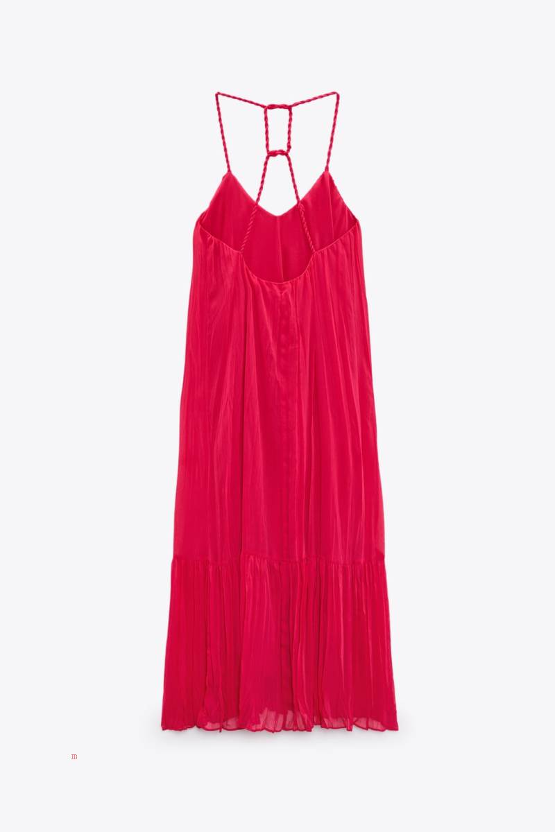ZARA VOLUMINOUS WITH BRAIDED STRAPS Klänning Dam Fuchsia | IKZLB-4036