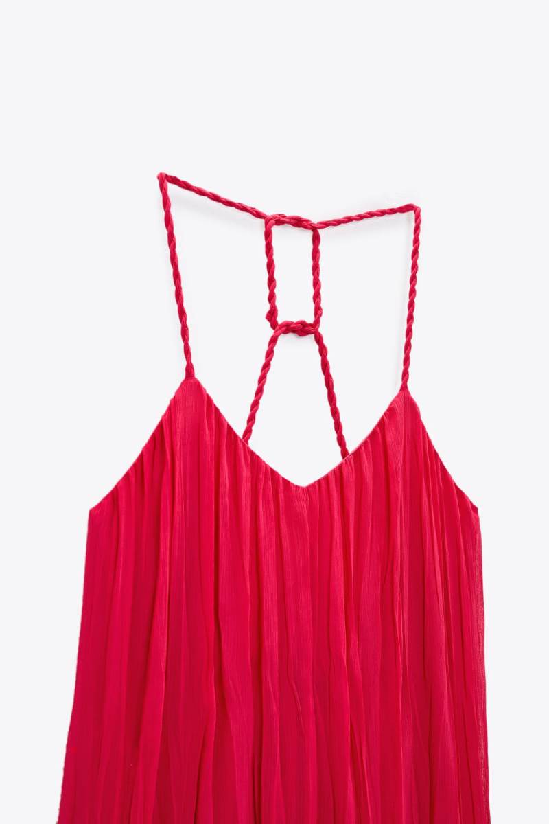 ZARA VOLUMINOUS WITH BRAIDED STRAPS Klänning Dam Fuchsia | IKZLB-4036