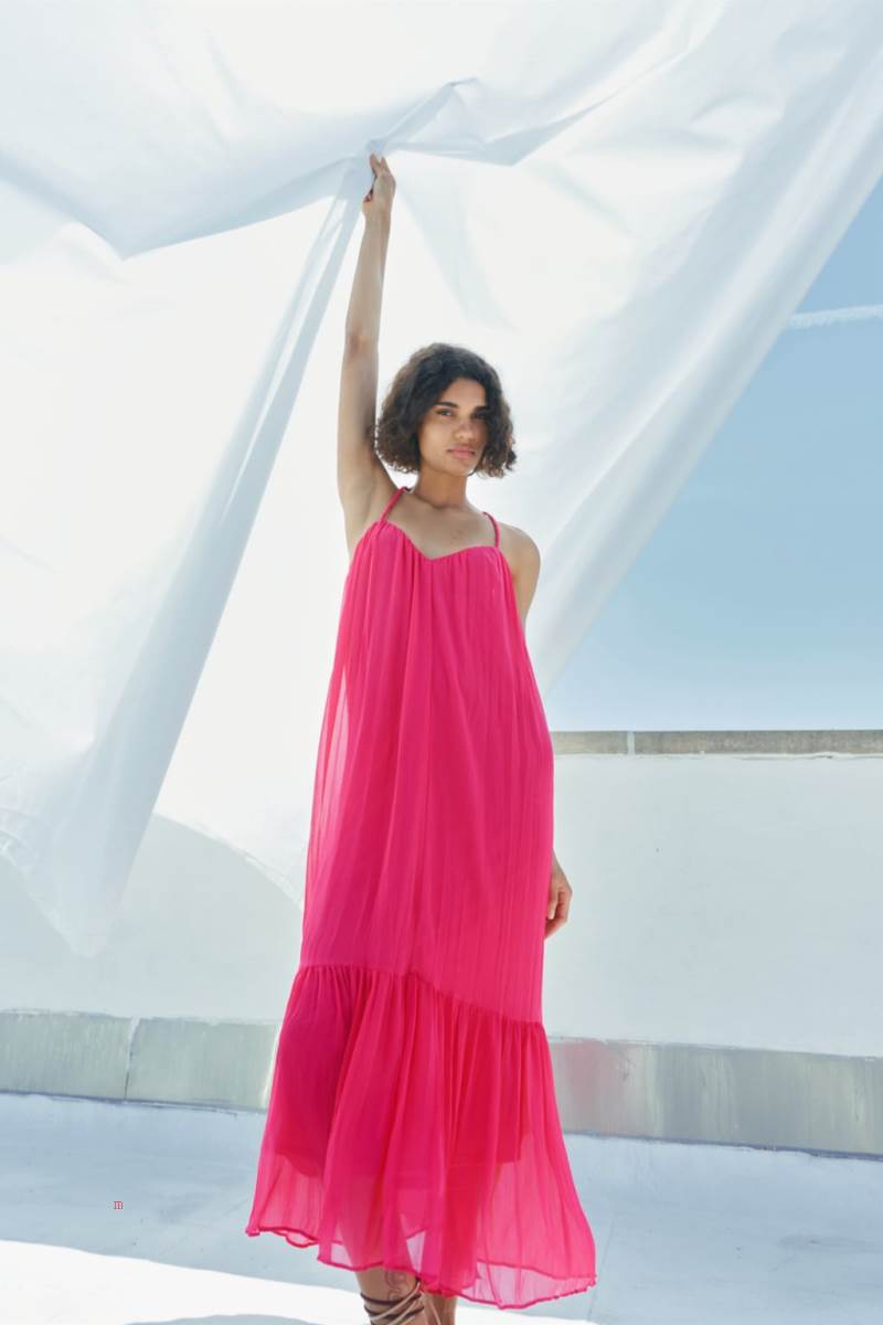 ZARA VOLUMINOUS WITH BRAIDED STRAPS Klänning Dam Fuchsia | IKZLB-4036
