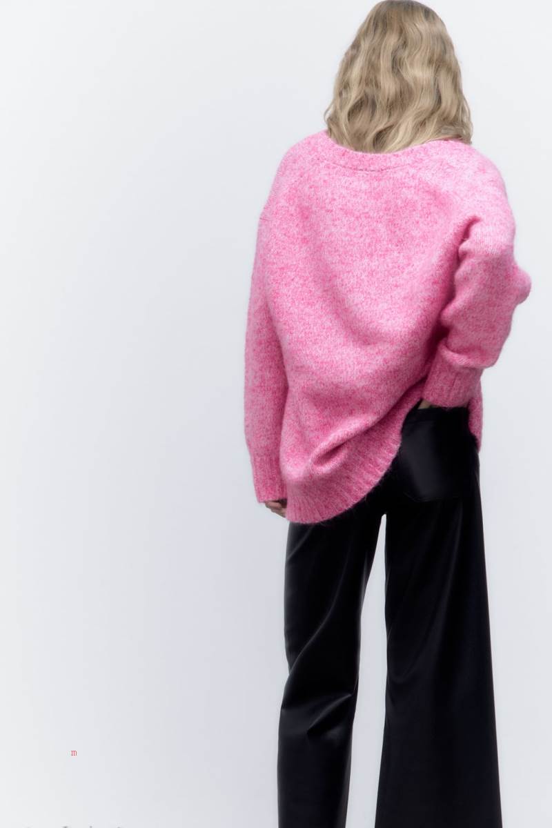 ZARA V-NECK KNIT Tröjor Dam Rosa | RPQGZ-9672