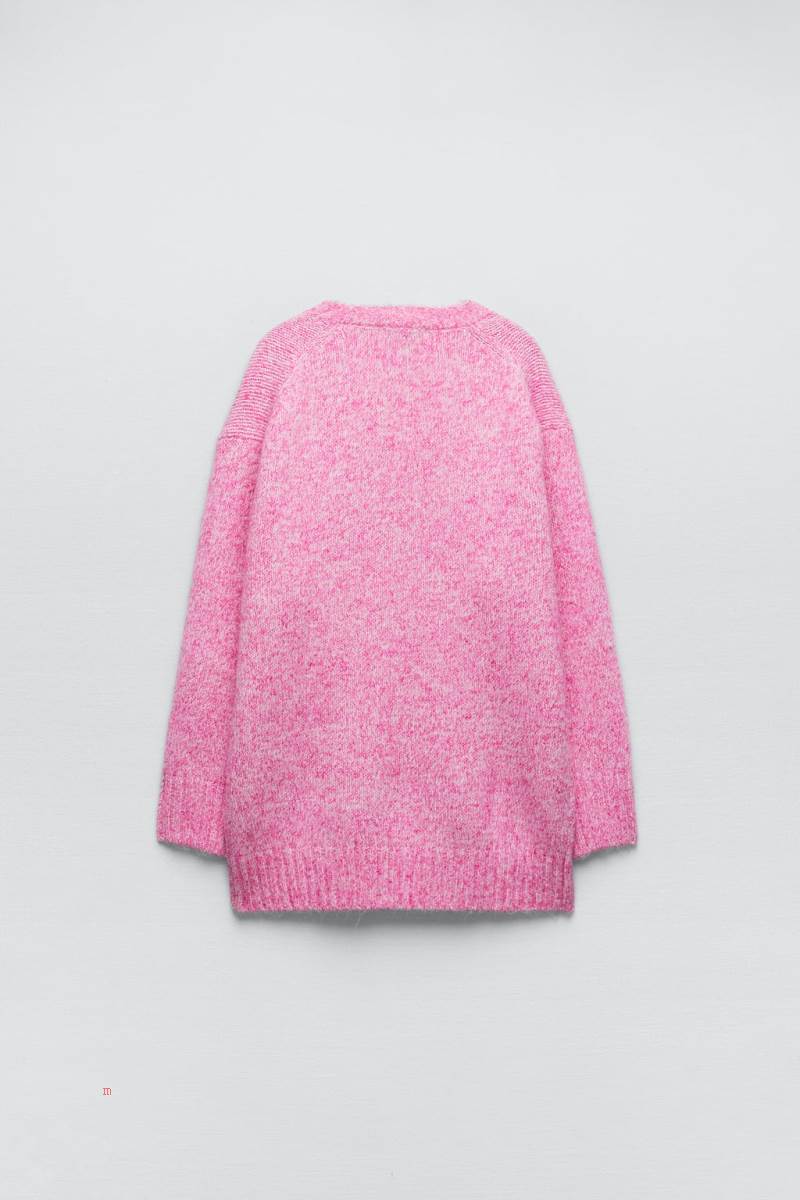 ZARA V-NECK KNIT Tröjor Dam Rosa | RPQGZ-9672