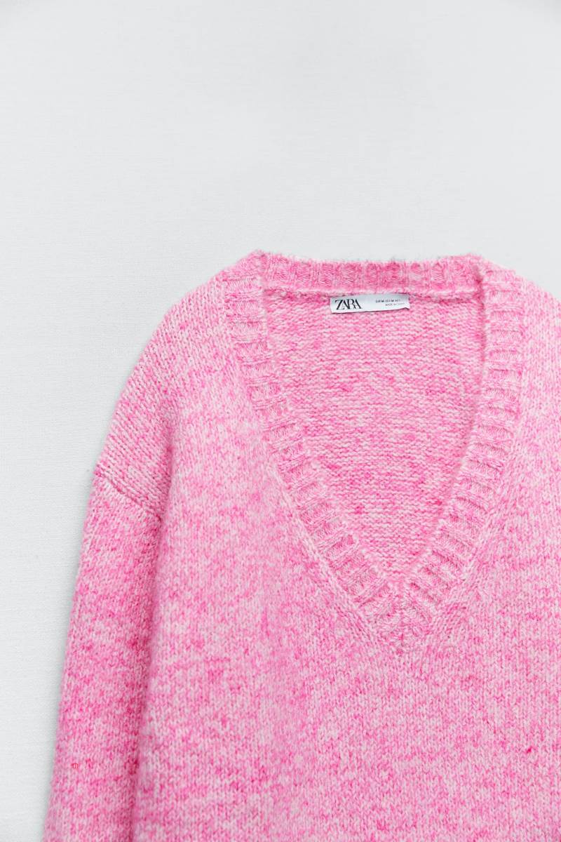 ZARA V-NECK KNIT Tröjor Dam Rosa | RPQGZ-9672