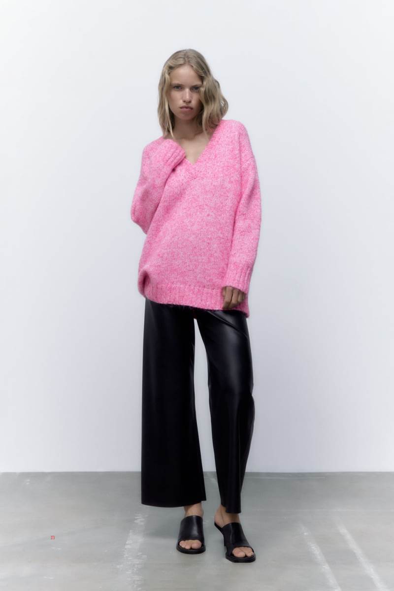 ZARA V-NECK KNIT Tröjor Dam Rosa | RPQGZ-9672