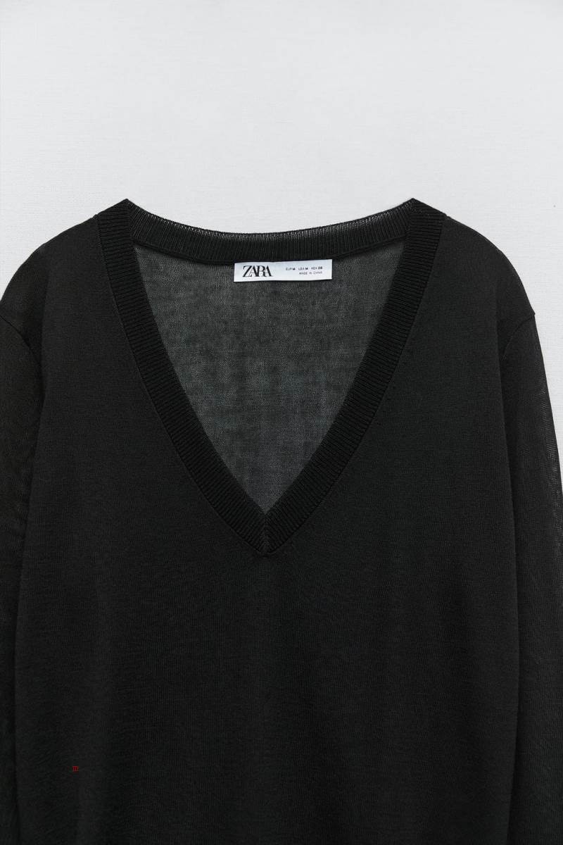 ZARA V-NECK KNIT Tröjor Dam Svarta | SEZWL-1237