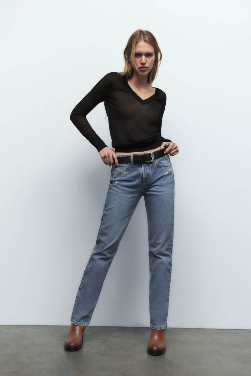 ZARA V-NECK KNIT Tröjor Dam Svarta | SEZWL-1237