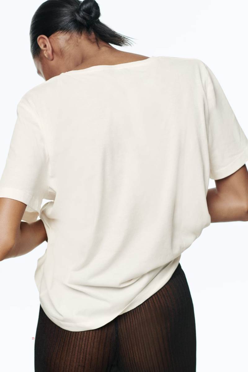 ZARA V-NECK T-shirt Dam Vita | WCOPX-9175