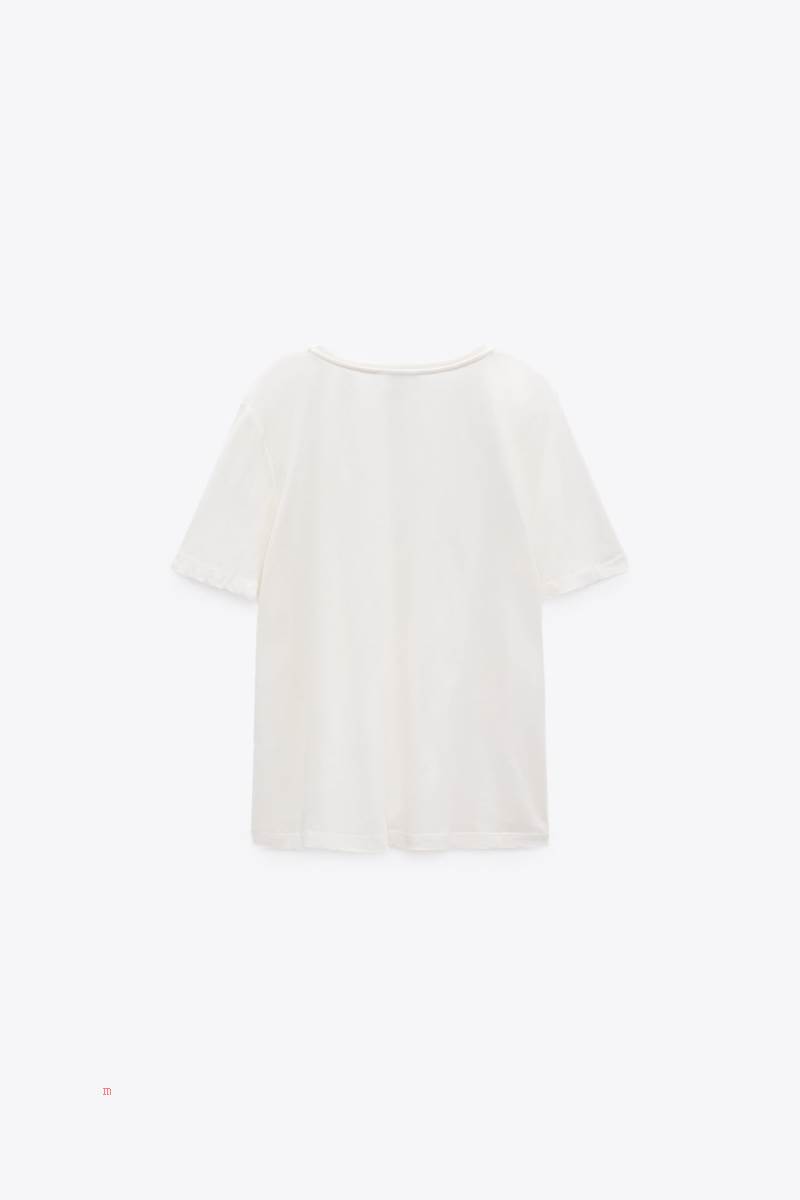 ZARA V-NECK T-shirt Dam Vita | WCOPX-9175