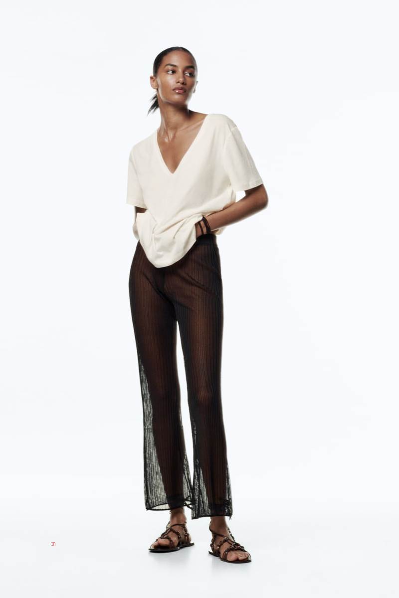 ZARA V-NECK T-shirt Dam Vita | WCOPX-9175