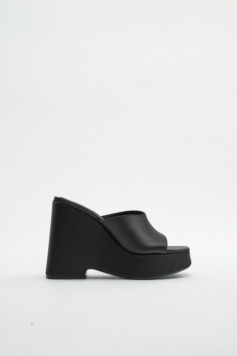 ZARA WEDGE Sandaler Dam Svarta | MWNOS-5890