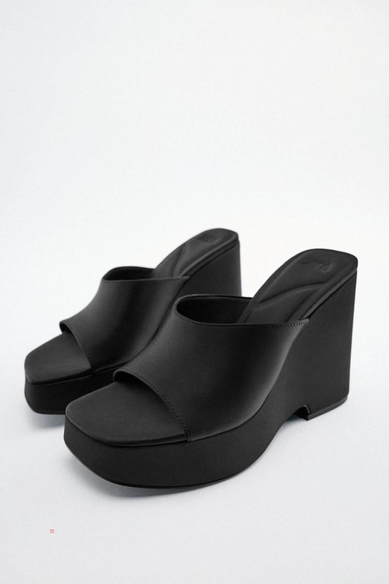 ZARA WEDGE Sandaler Dam Svarta | MWNOS-5890