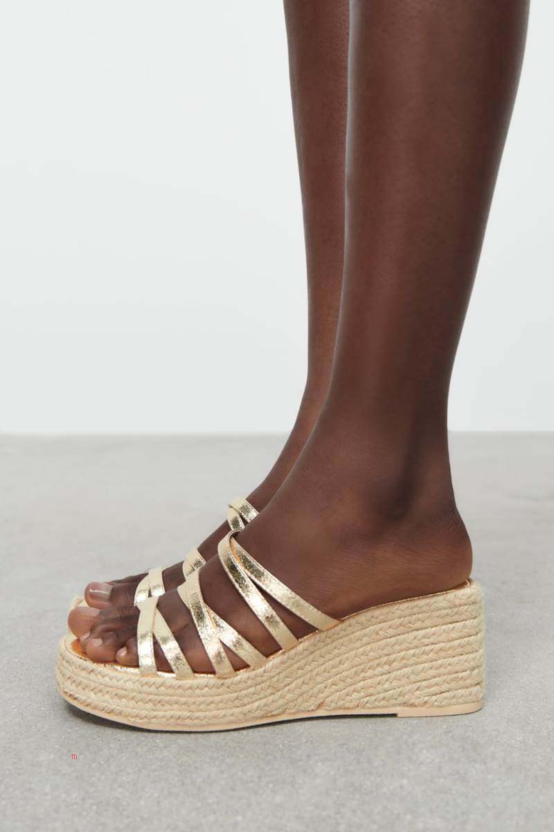 ZARA WEDGE WITH STRAPS Sandaler Dam Guld | YWCNI-7459