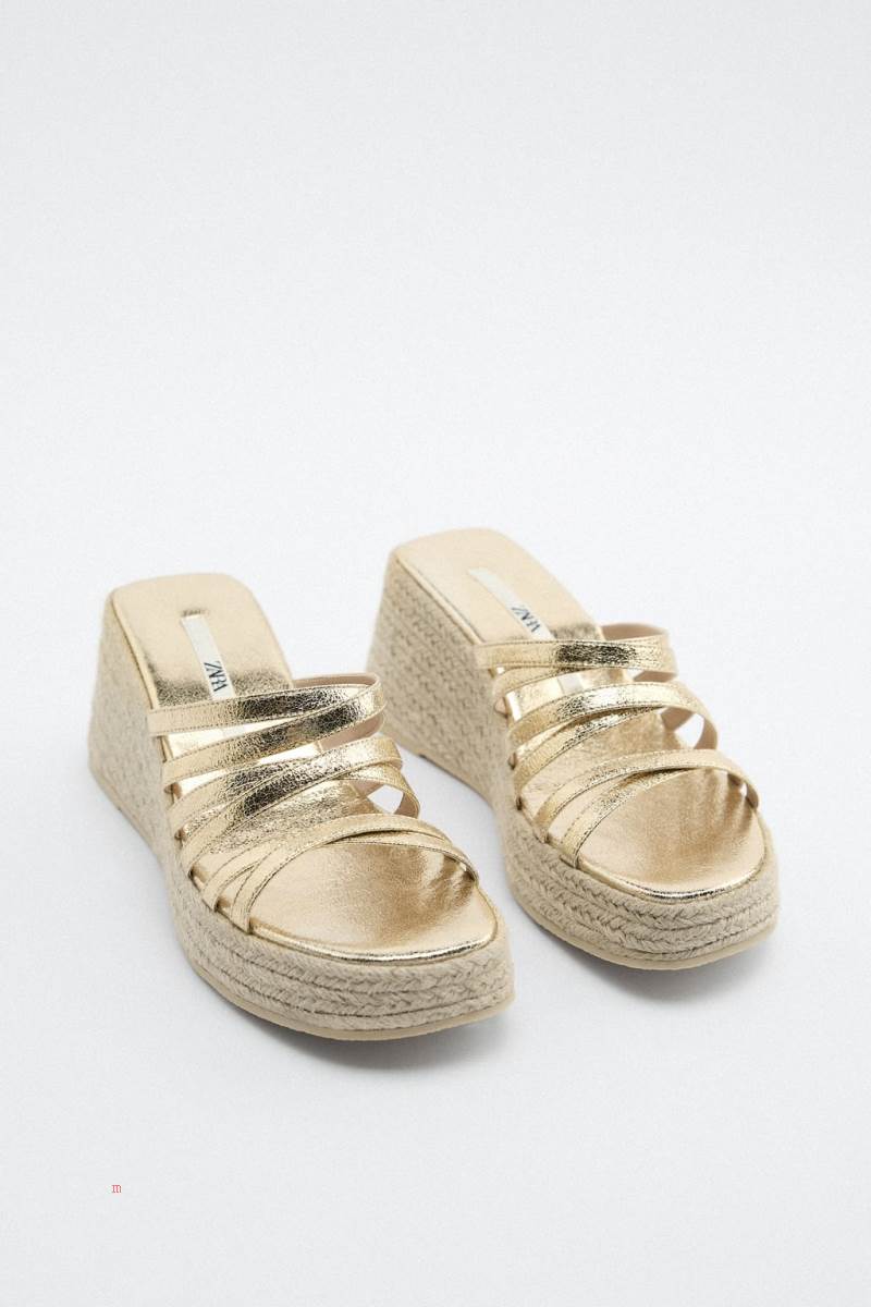 ZARA WEDGE WITH STRAPS Sandaler Dam Guld | YWCNI-7459