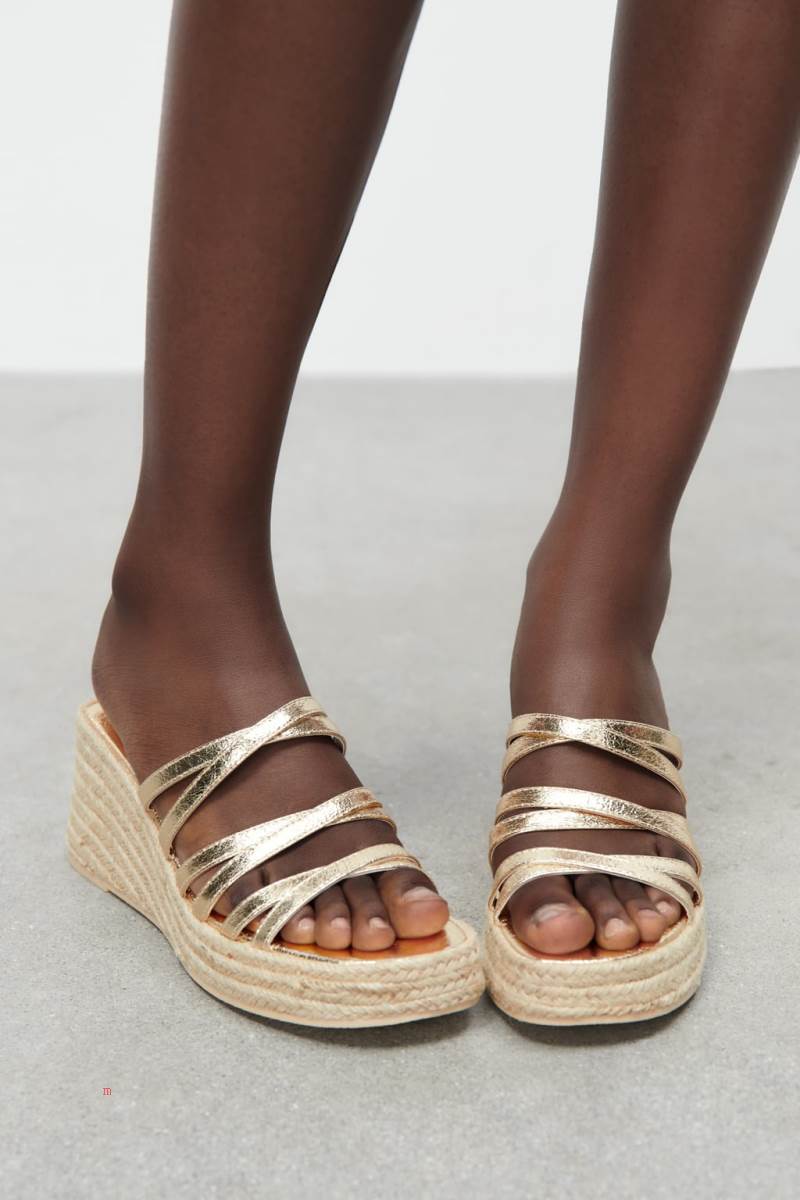 ZARA WEDGE WITH STRAPS Sandaler Dam Guld | YWCNI-7459