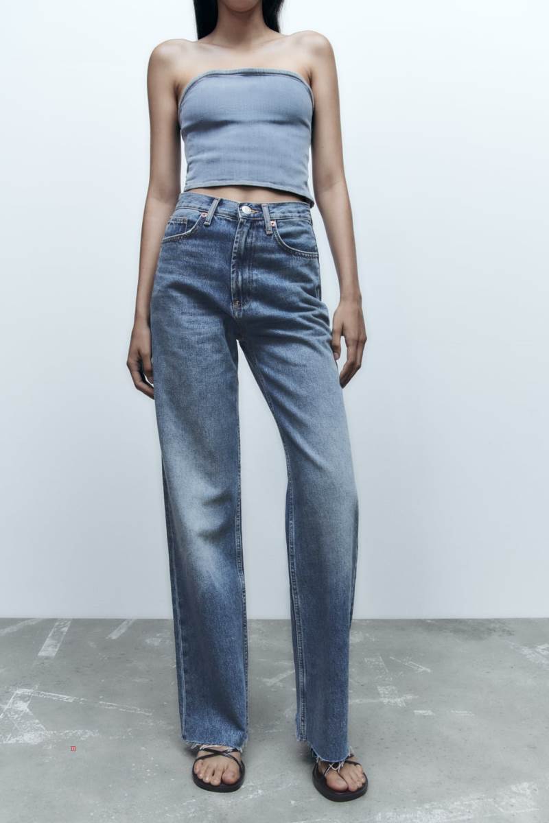 ZARA WIDE-LEG TRF High Midja Jeans Dam Blå | SHFID-9718