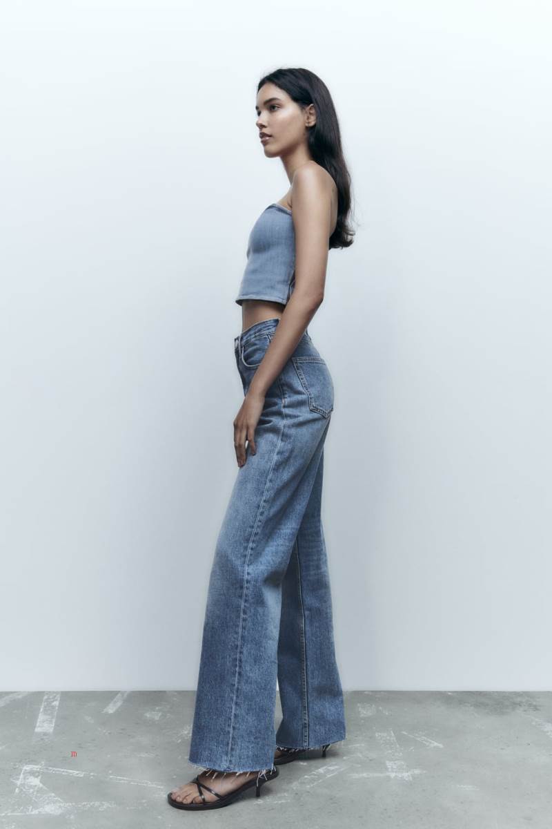 ZARA WIDE-LEG TRF High Midja Jeans Dam Blå | SHFID-9718