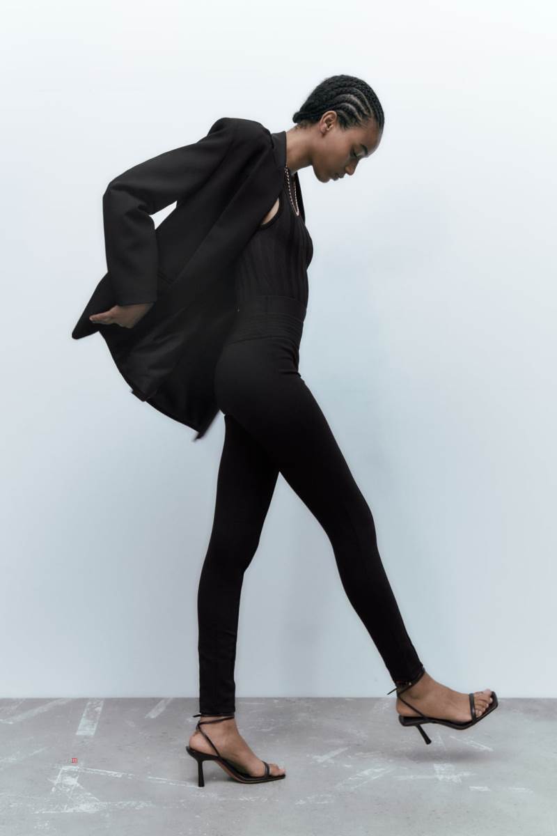 ZARA WIDE WAISTBAND Leggings Dam Svarta | COXMG-7104