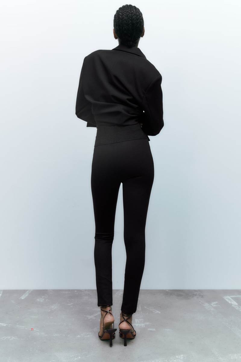 ZARA WIDE WAISTBAND Leggings Dam Svarta | COXMG-7104