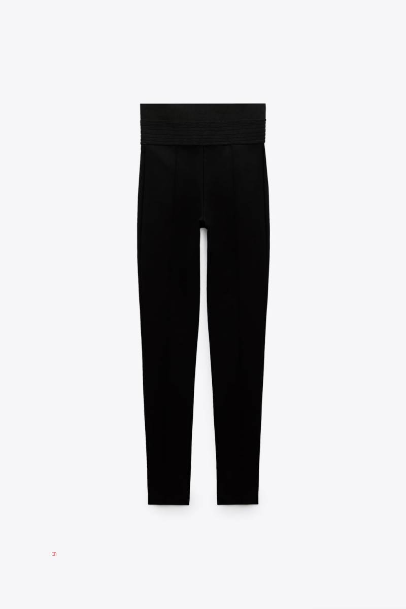 ZARA WIDE WAISTBAND Leggings Dam Svarta | COXMG-7104