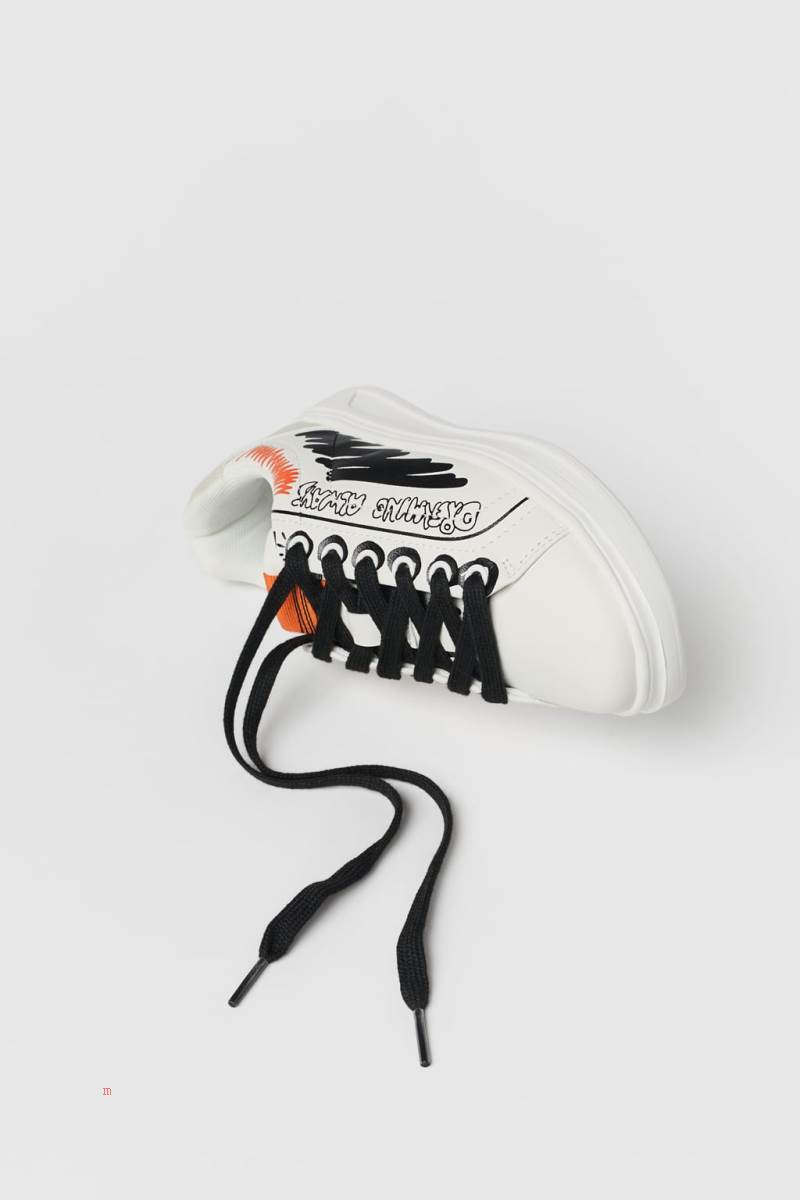 ZARA WITH SLOGAN Sneakers Pojke Vita | NOIJC-5273