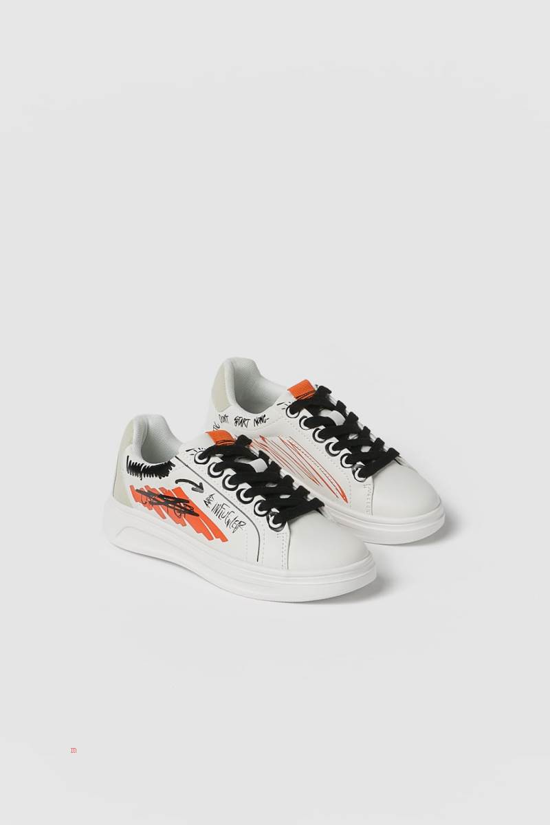 ZARA WITH SLOGAN Sneakers Pojke Vita | NOIJC-5273