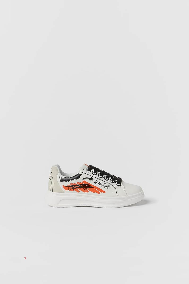 ZARA WITH SLOGAN Sneakers Pojke Vita | NOIJC-5273