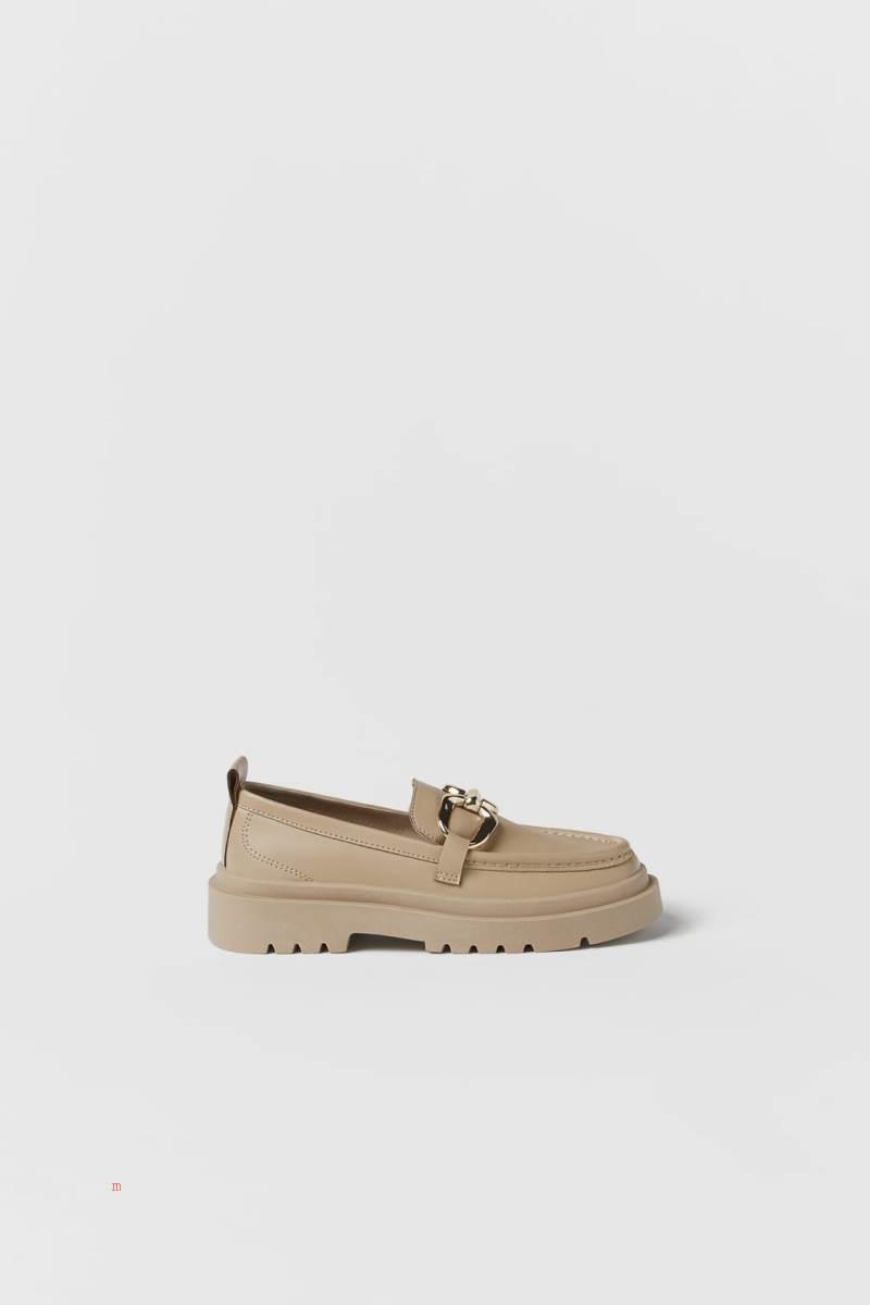 ZARA WITH TRACK SOLES Loafers Tjej Beige | GDBHL-5820