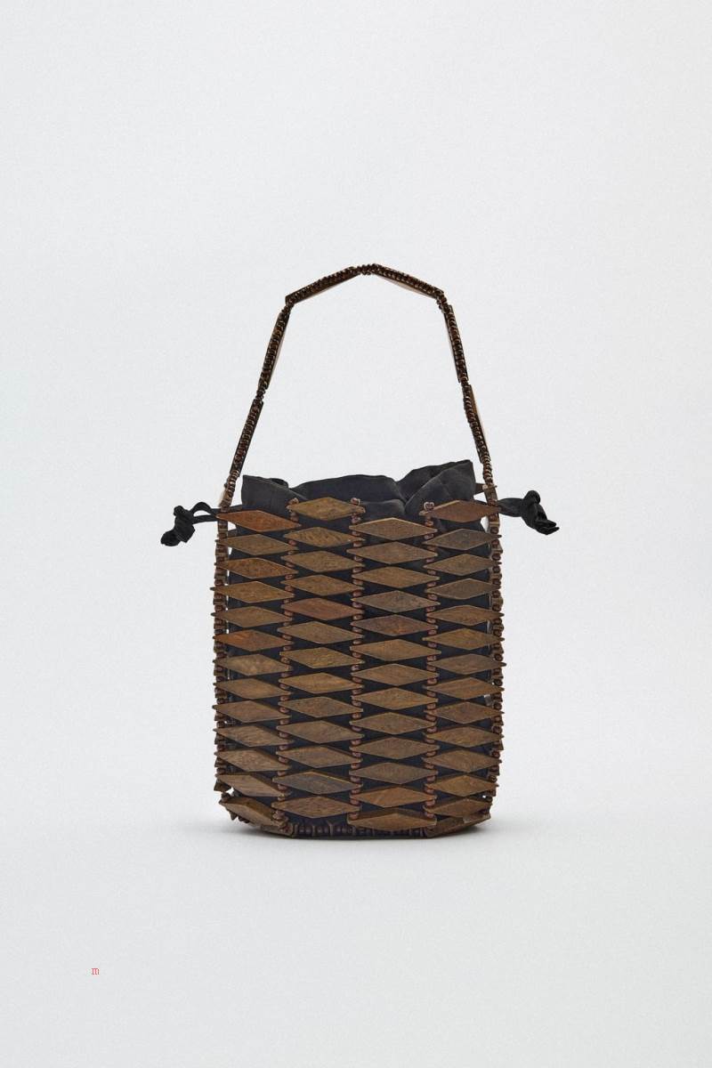 ZARA WOODEN Axelväska Dam Bruna | RXDPL-7380