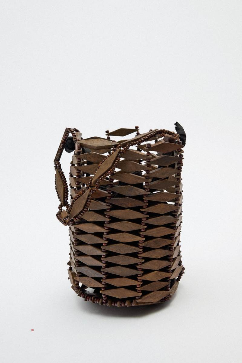 ZARA WOODEN Axelväska Dam Bruna | RXDPL-7380