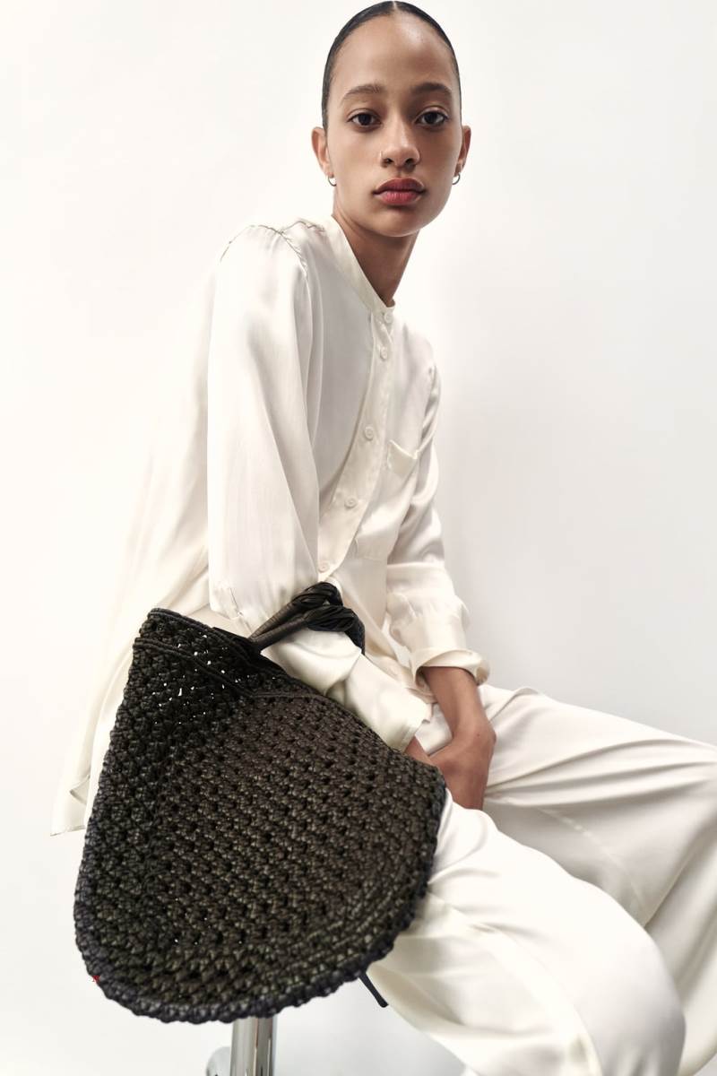ZARA WOVEN LEATHER BUCKET BAG Läderväska Dam Bruna | YDLEV-7264