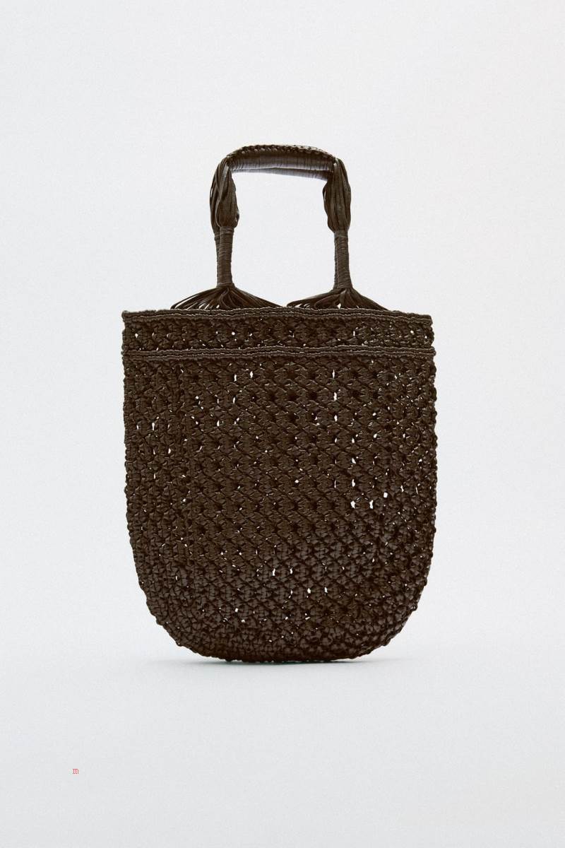 ZARA WOVEN LEATHER BUCKET BAG Läderväska Dam Bruna | YDLEV-7264