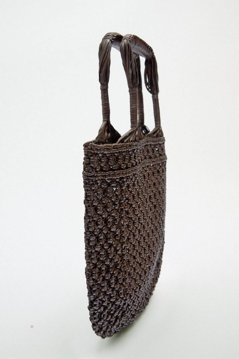 ZARA WOVEN LEATHER BUCKET BAG Läderväska Dam Bruna | YDLEV-7264