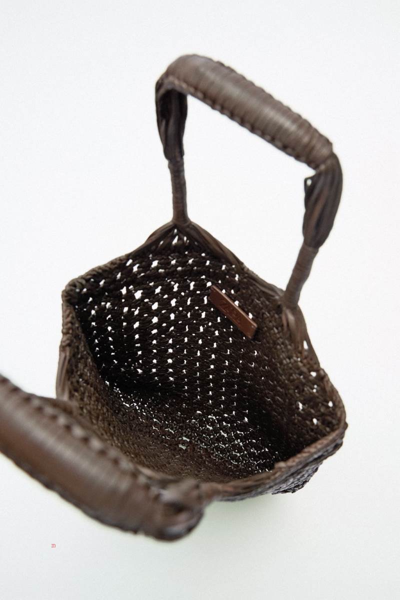ZARA WOVEN LEATHER BUCKET BAG Läderväska Dam Bruna | YDLEV-7264