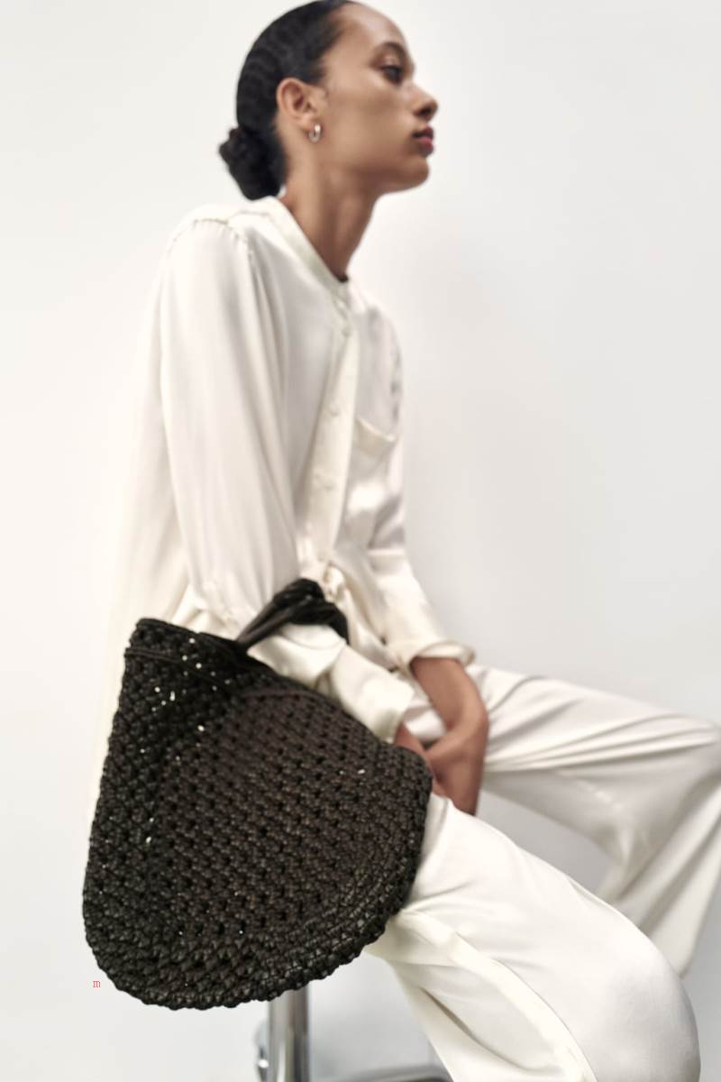 ZARA WOVEN LEATHER BUCKET BAG Läderväska Dam Bruna | YDLEV-7264